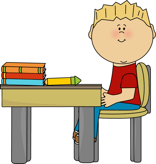 Little Boy At School Desk - Student Working Clip Art (550x578)