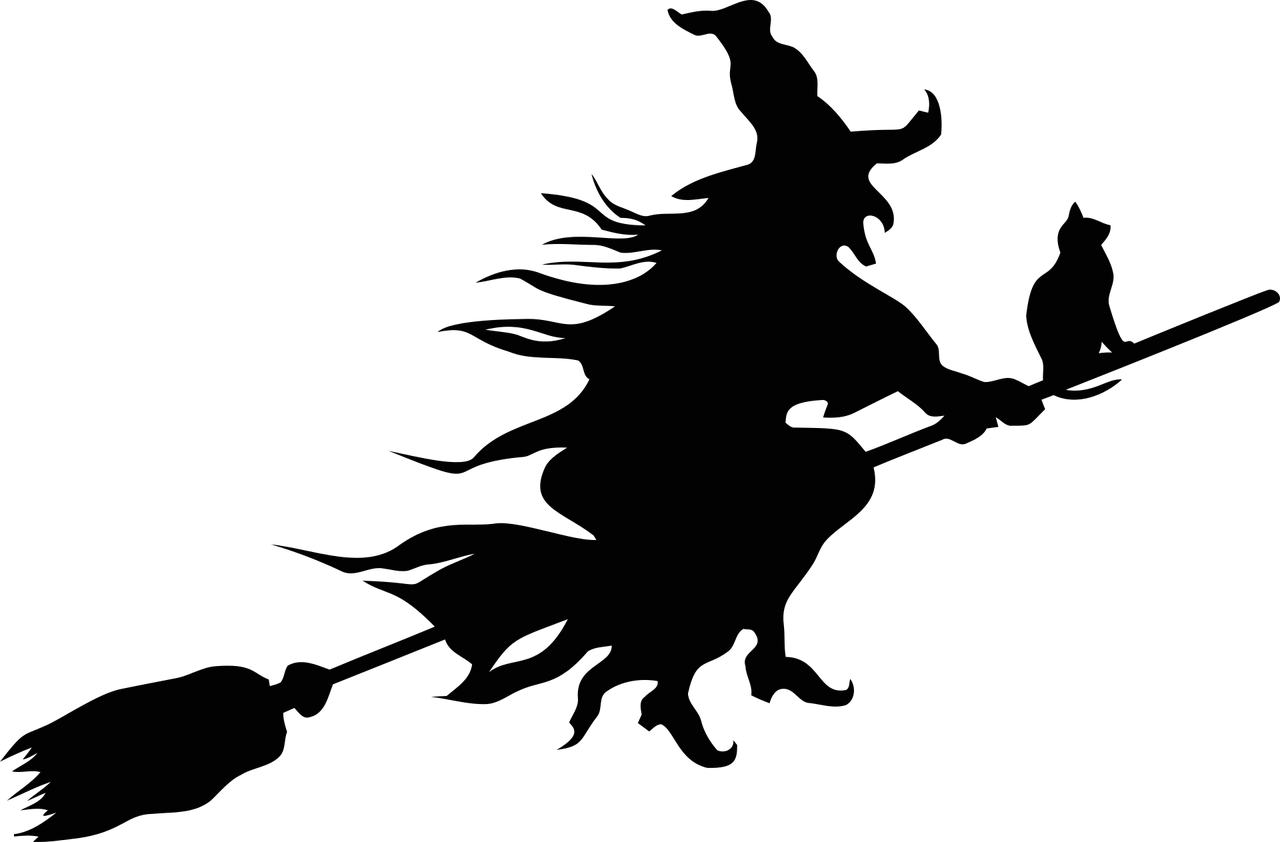 Hexe - Witch Flying On A Broom Silhouette (2000x1316)