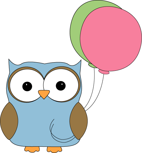 Owl With Balloons - Owl With Balloon Clipart (499x536)