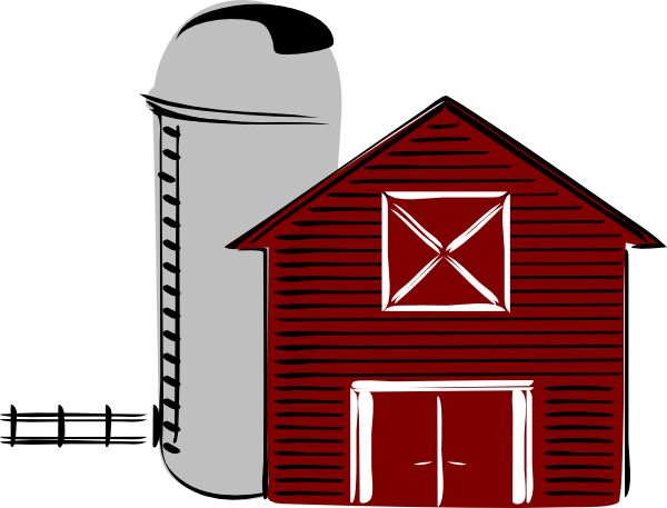 Farm Clipart Transparent - Barn With Silo Clipart (600x457)