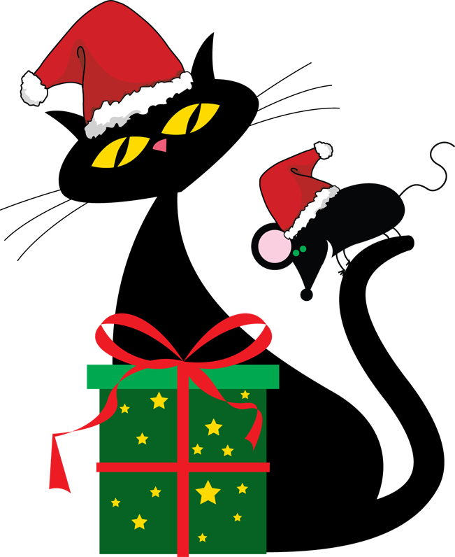 Christmas Cat Clip Art Free My Site - Christmas Cats Clip Art (651x796)