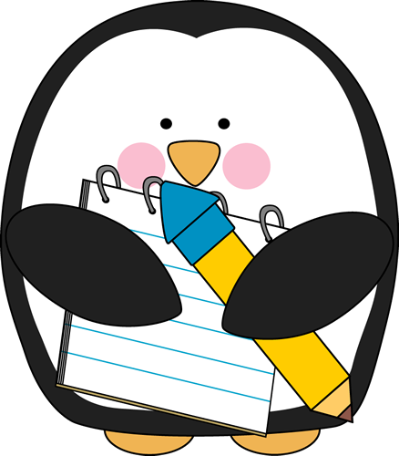 Penguin With A Notepad And Pencil - Visualizing For Reading Graphic Organizer (438x500)