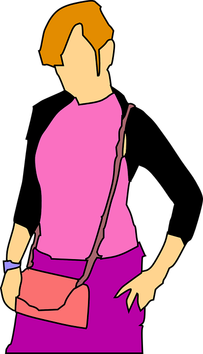 Woman Fashion Purple Pink Clothing Purse Girl - Clip Art (413x720)