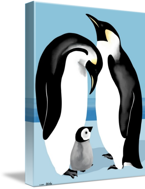 Emperor Penguin Family Art Prints By Pixel Paint Studio - Gallery-wrapped Canvas Art Print 16 X 20 Entitled Emperor (500x650)