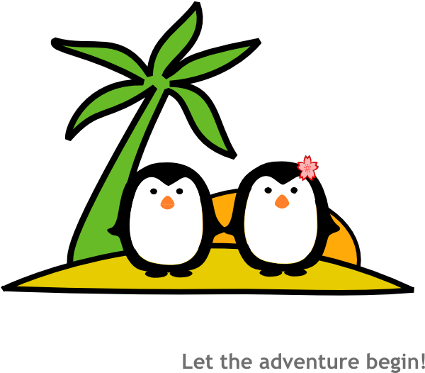 Two Penguins At Beach Clip Art - Penguins On The Beach Cartoon (600x526)