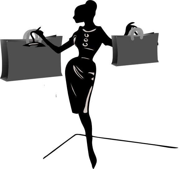Ladies Shopping Black And White (600x541)