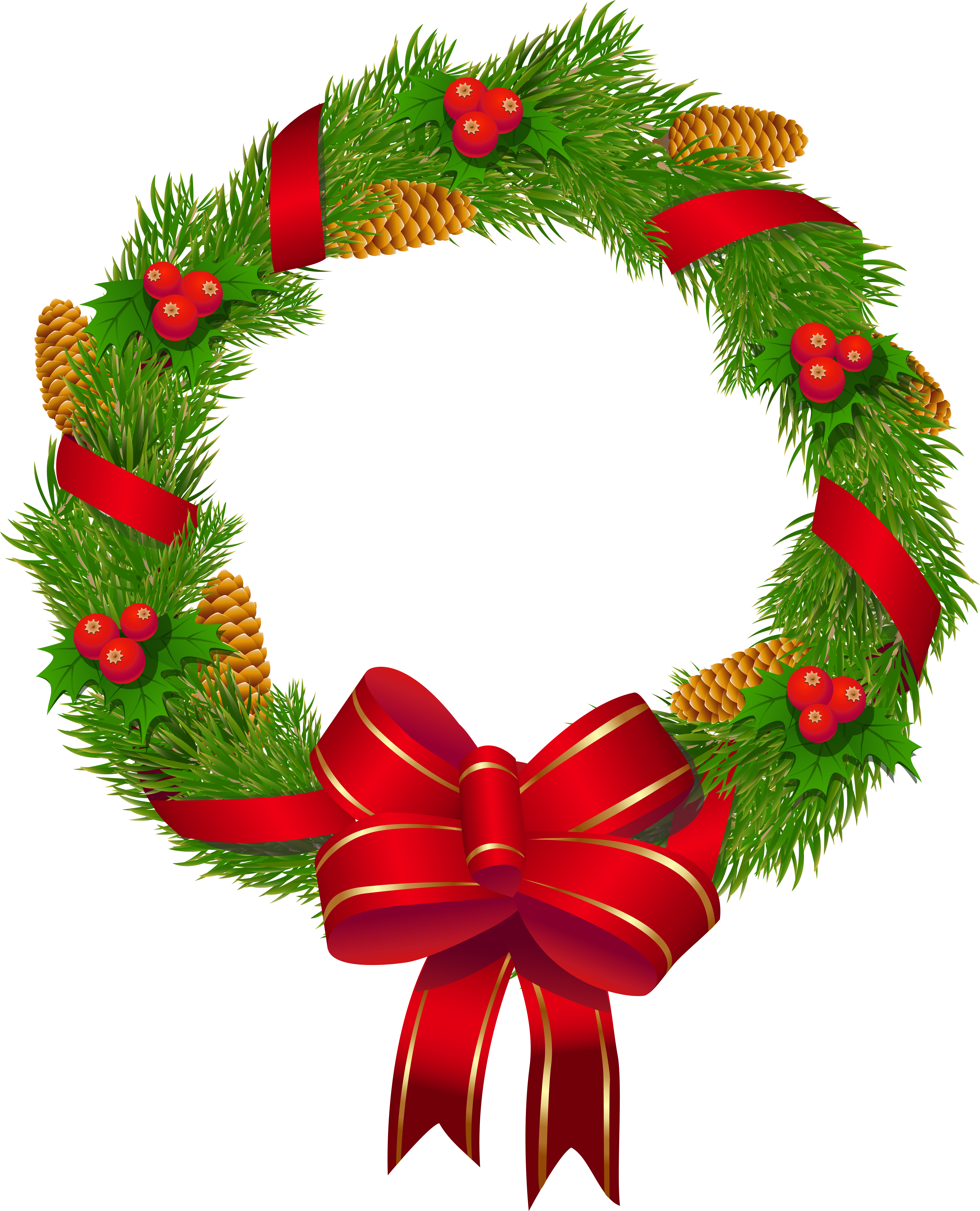 Christmas Pine Wreath With Red Bow Png Clipart Image - Christmas .png (5145x6355)