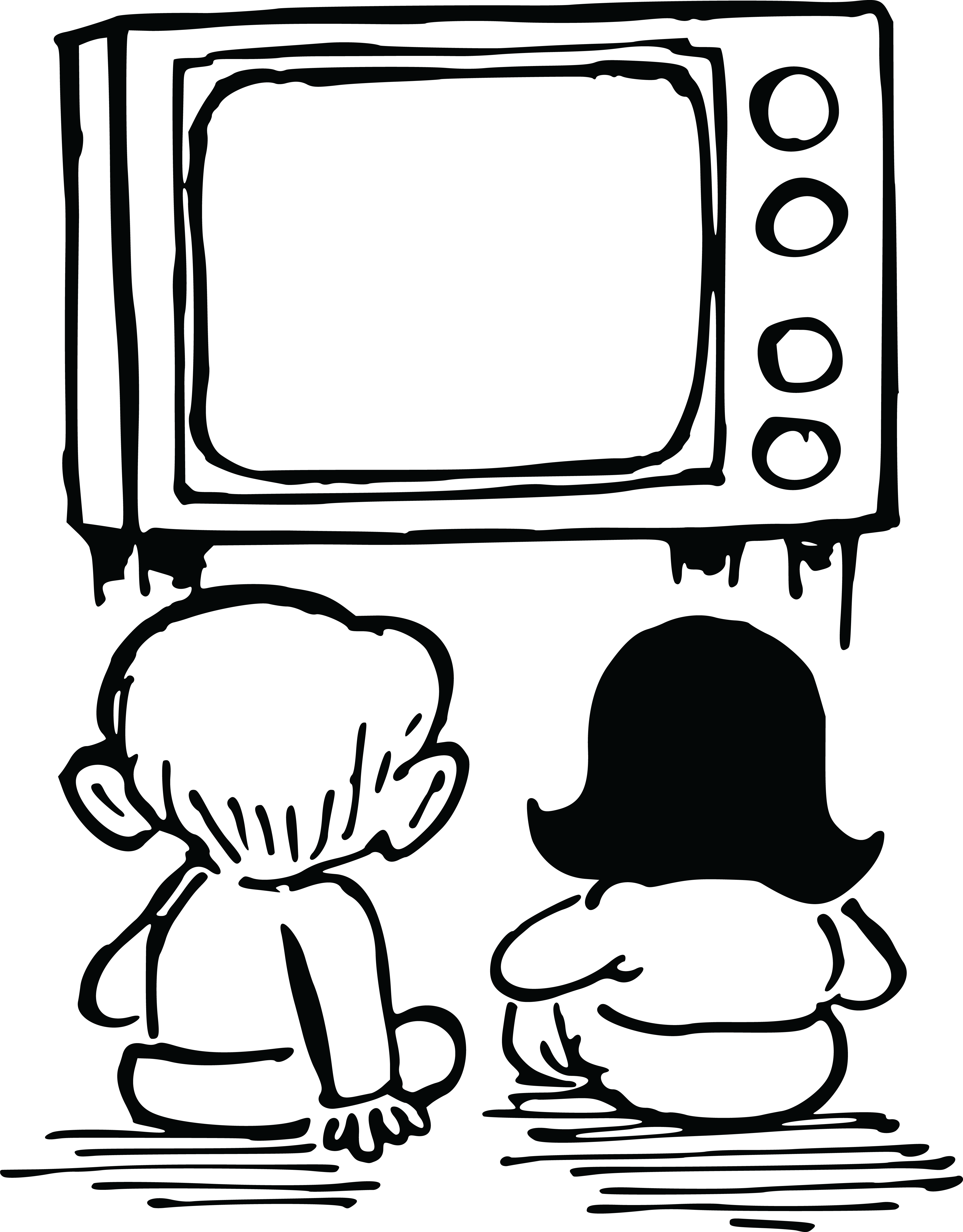 Free Clipart Of Kids Watching Tv - Watch Tv Clipart Black And White (4000x5114)