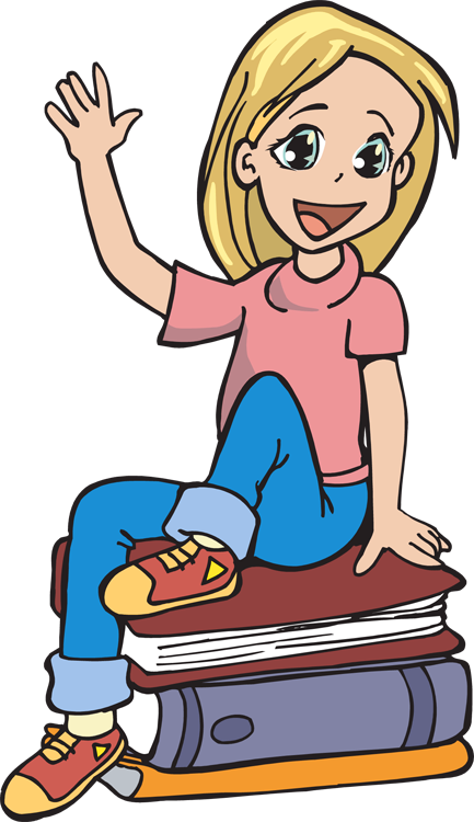 Girl Reading Book Clip Art - Happy School Girl Clipart (433x750)