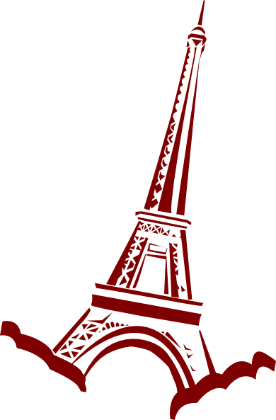 Watercolor Paris Clipart - Red Eiffel Tower Clip Art (390x593)