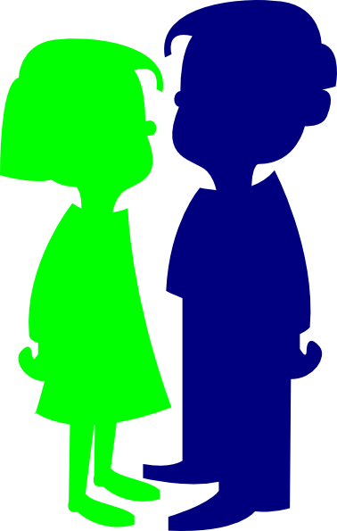 Boy And Girl Green And Blue Clip Art - Cartoon Girl And Boy (378x595)