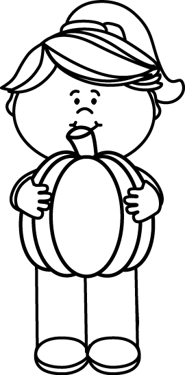 Black And White Girl Holding A Pumpkin - Clip Art (270x548)