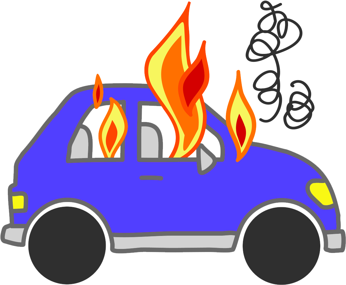 Blue Car On Fire - Car On Fire Cartoon (1260x1011)
