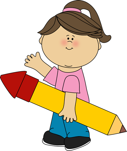 Girl With Pencil Waving - Girl Pencil Clipart (420x500)