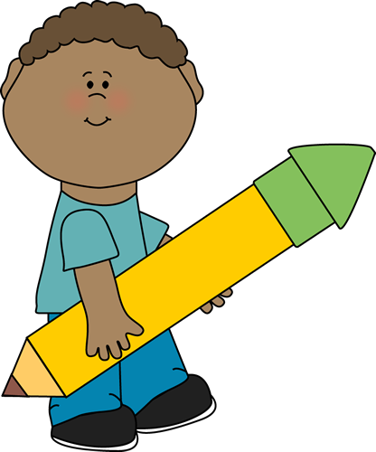 Boy Carrying Big Yellow Pencil - Boy Pencil Clipart (416x500)