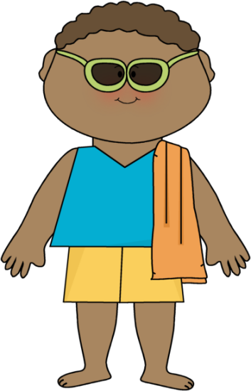 Boy Wearing Sunglasses And Beach Towel Clip Art - He Is Wearing Shorts (353x550)