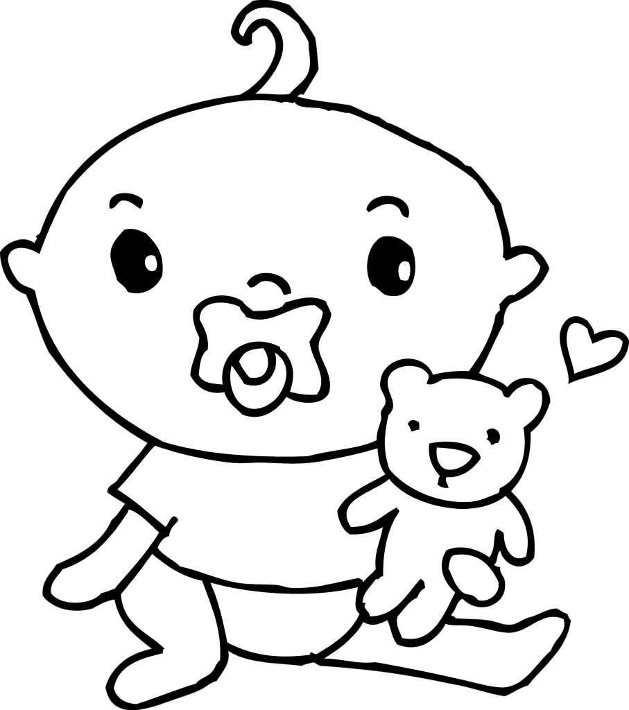 Cute Baby Boy Coloring Page Free Clip Art - Baby Coloring Clip Art (907x1024)