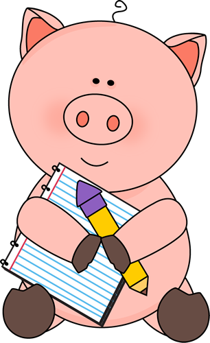 Pig With Notepad And Pencil - Animal With Pencil Clipart (306x500)