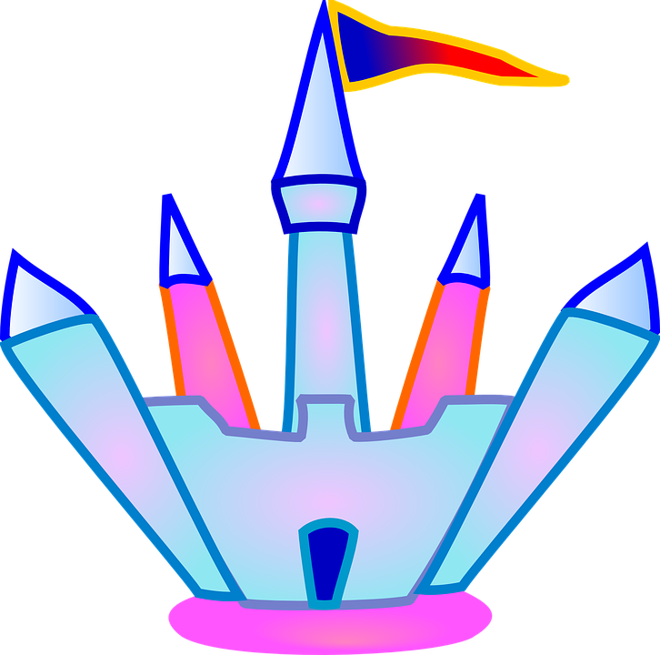 Towers Castle, Flag, Building, Blue, Crystal, Pink, - Castle Clip Art (726x720)