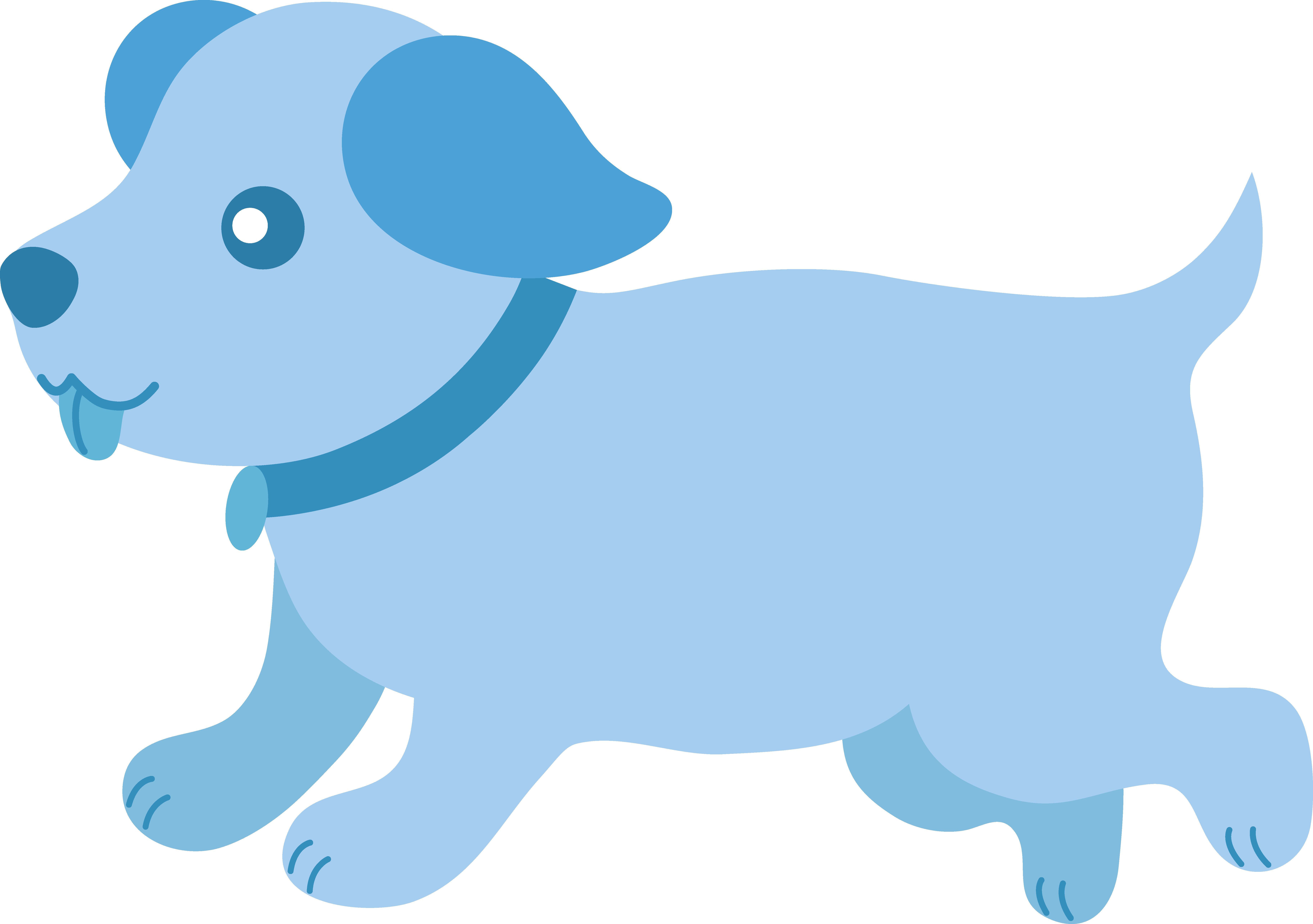 Cute Blue Puppy Running - Blue Dog Clip Art (7297x5136)
