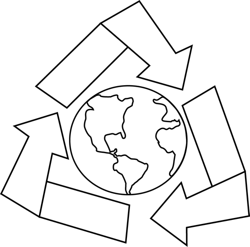 Black And White Earth With Recycle Symbol Clip Art - Illustration (500x493)