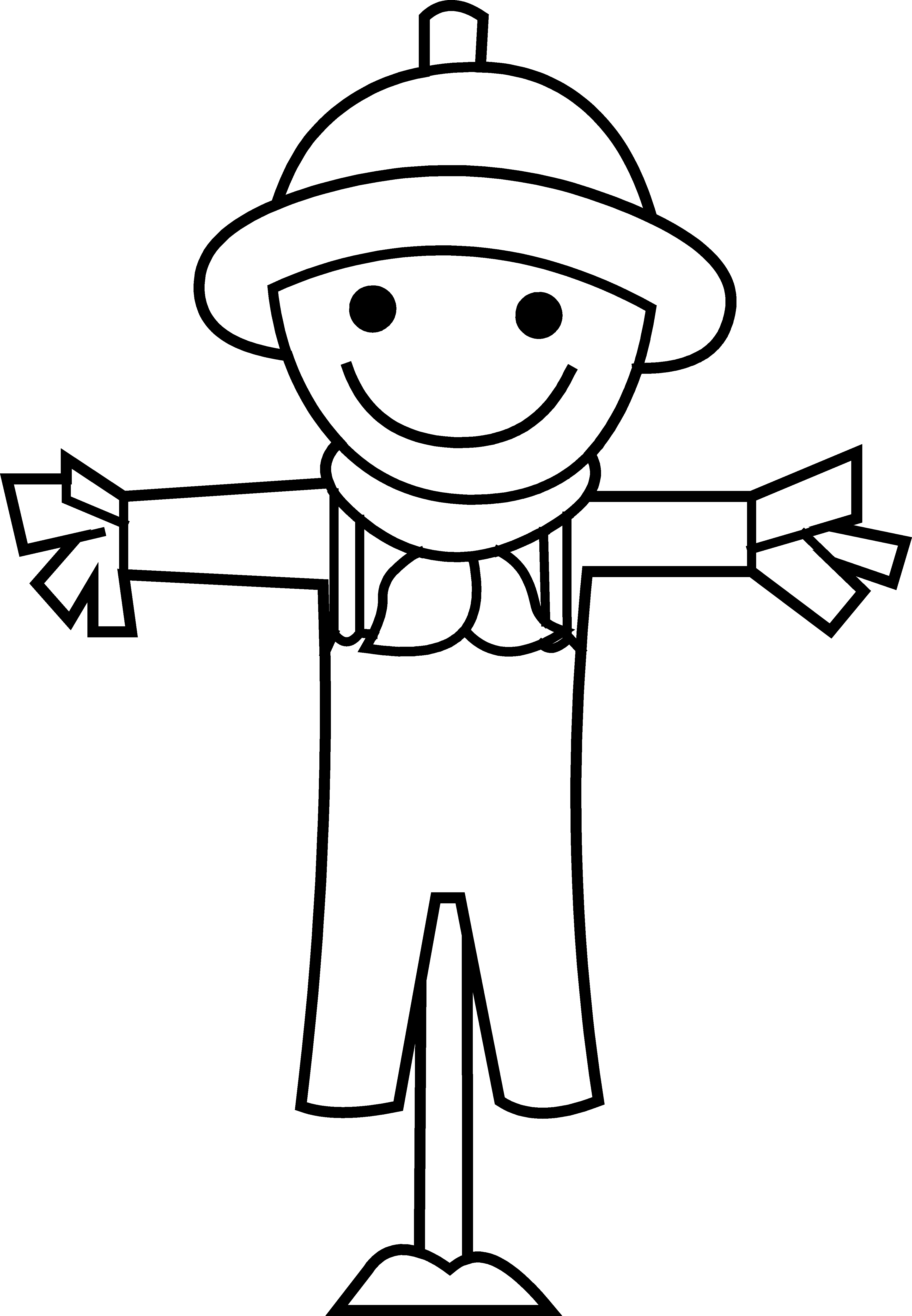 Cute Little Scarecrow Line Art - Scarecrow Black And White Clipart (3798x5482)
