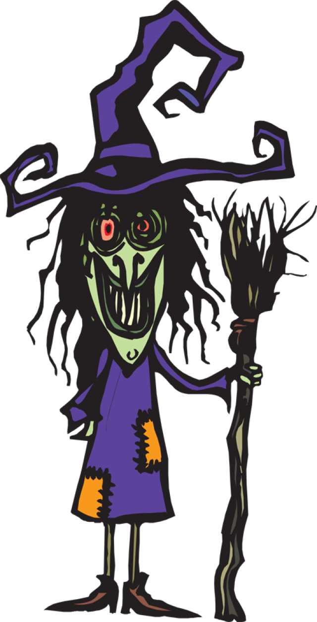 Ugly Witch With Her Broom - Ugly Witch Clipart (640x1254)