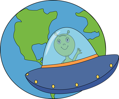 Alien Flying Ufo To Earth - Alien On Earth Animated (400x335)