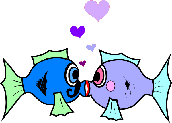 Kissing Fish Clip Art - Fish Kiss Cartoon (600x432)
