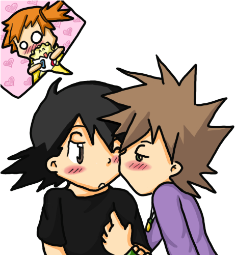 Ash's Shy Kiss By Ron4life - Ash Pokemon Gary Love (500x500)