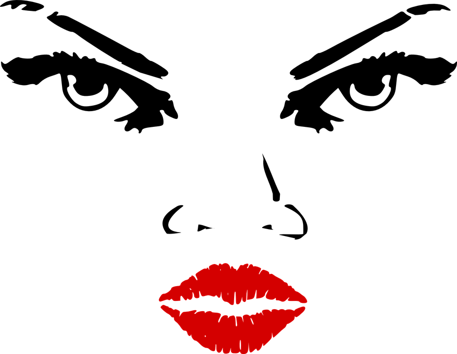 Features Facial Woman Lips Eyes Nose Red - Black & White Png (929x720)