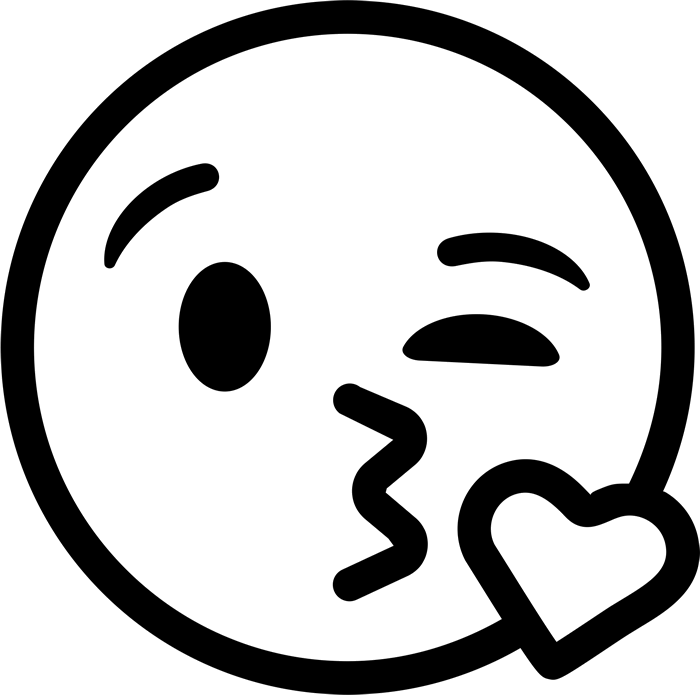 Emoji Rubber Stamps - Kiss Emoji Black And White (700x695)