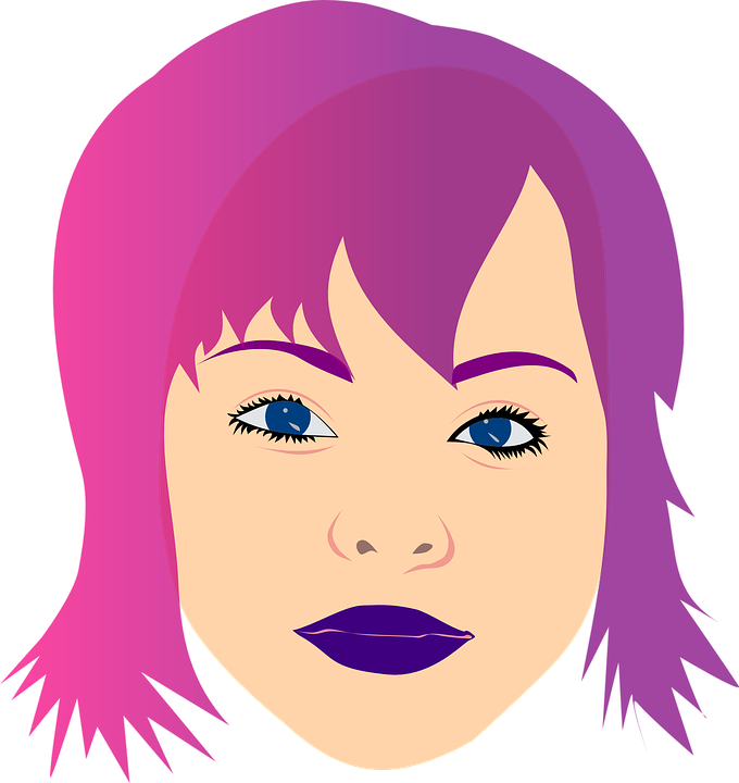 Head Eyes Woman Girl Face Lips Hair Teenager - Clipart Girl With Purple Hair (680x720)