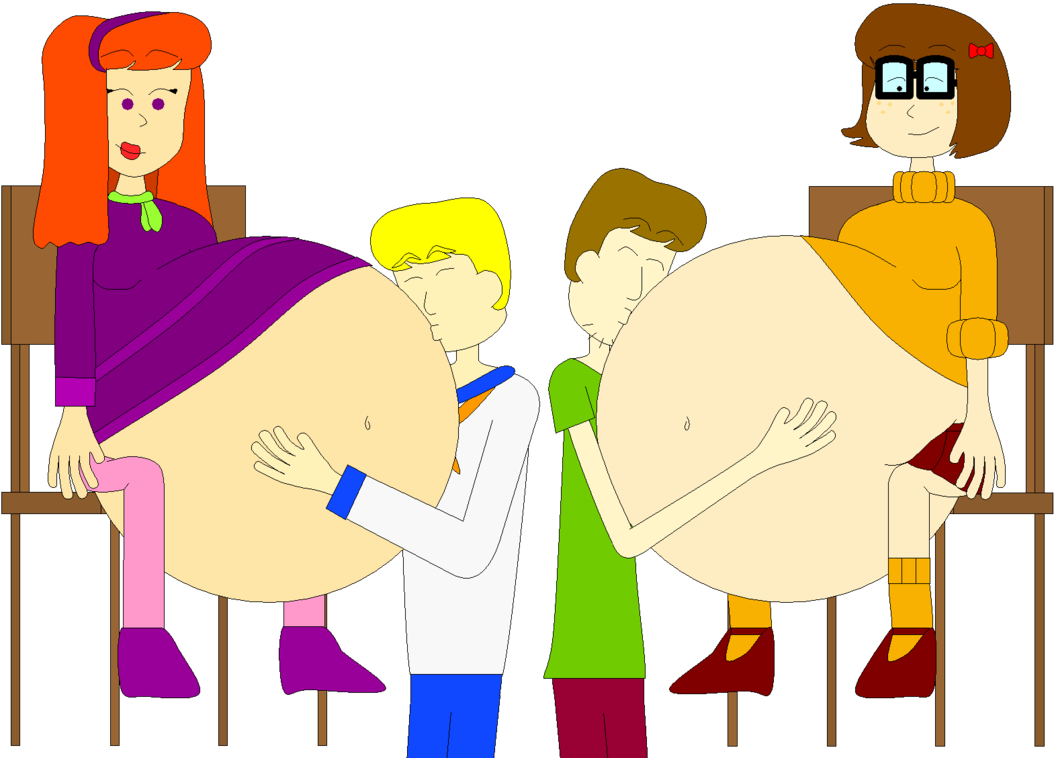 Daphne And Velma's Bellies Being Kissed By Angry-signs - Daphne And Fred Kissing (1054x758)