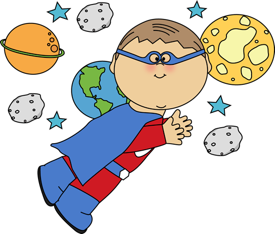 Superhero Boy Flying In Space Clip Art Superhero Boy - Kids Space Clipart (550x469)