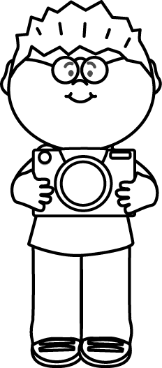 Black And White Boy With Camera Clip Art - Clipart Black And White (232x527)