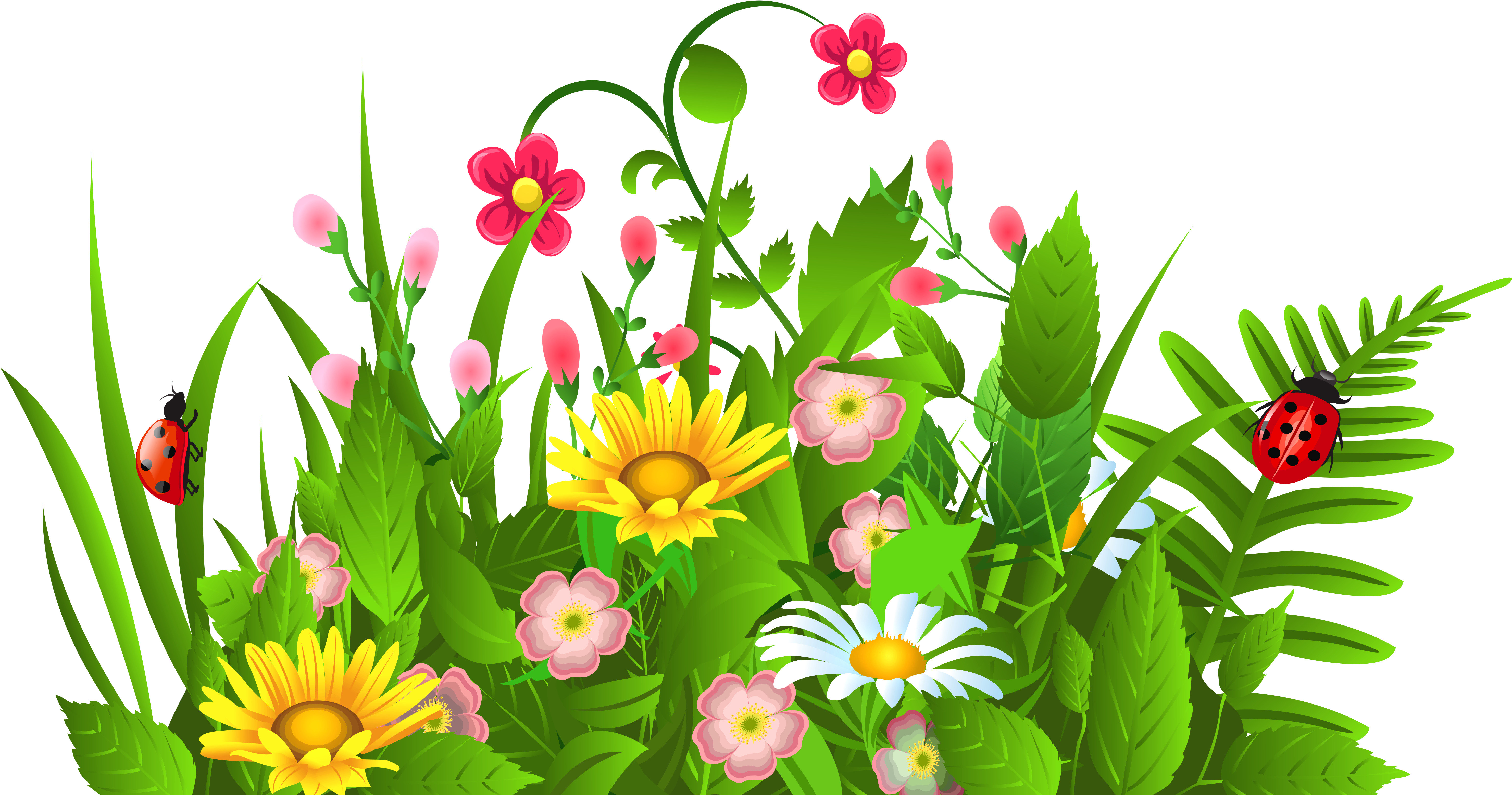 Cute Grass And Flowers Png Clipart - Flower Garden Garden Clipart (6287x3328)
