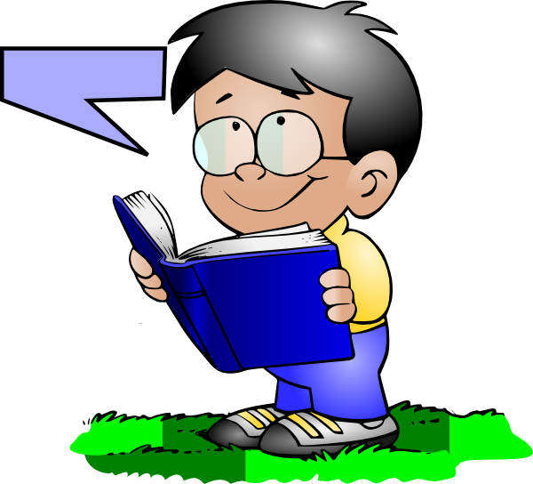 Boy Readingtalking Clip Art - Boy With Book Clipart (600x544)