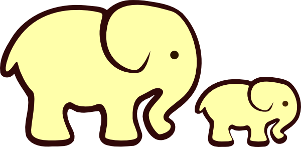 Yellow Elephant Mom Baby Clip Art At Clker Com Vector - Elephant Clipart Black And White (600x293)