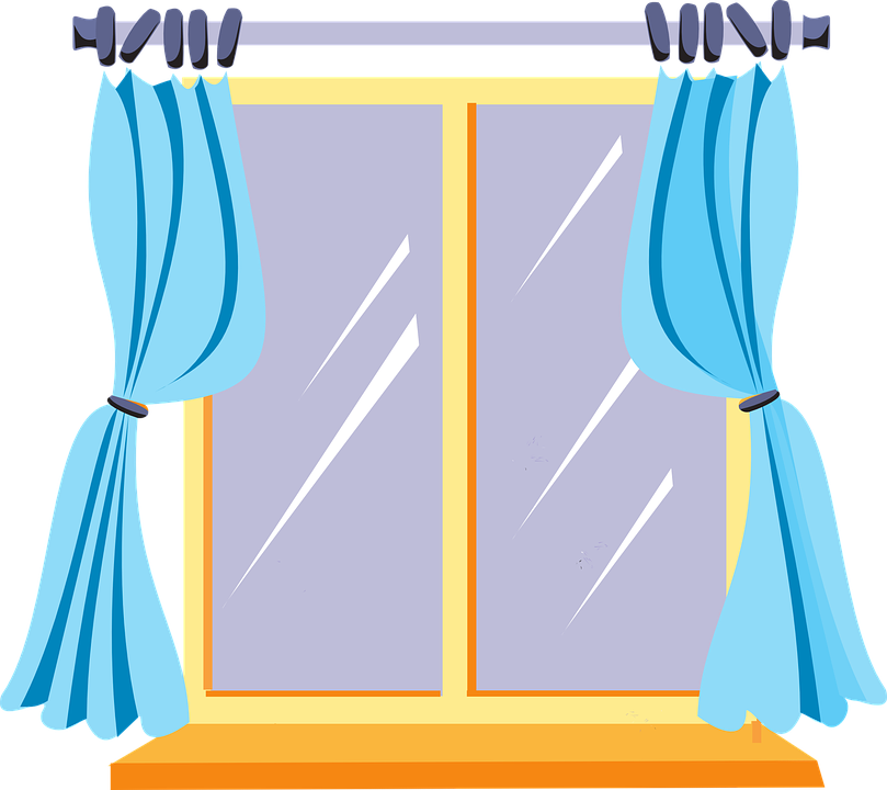 House - Cartoon Window With Curtains (809x720)