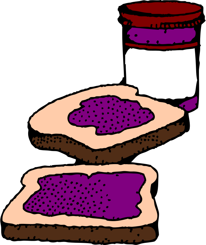 Free Colorized Peanut Butter And Jelly Sandwich - Peanut Butter And Jelly Sandwich Clipart Black (672x800)