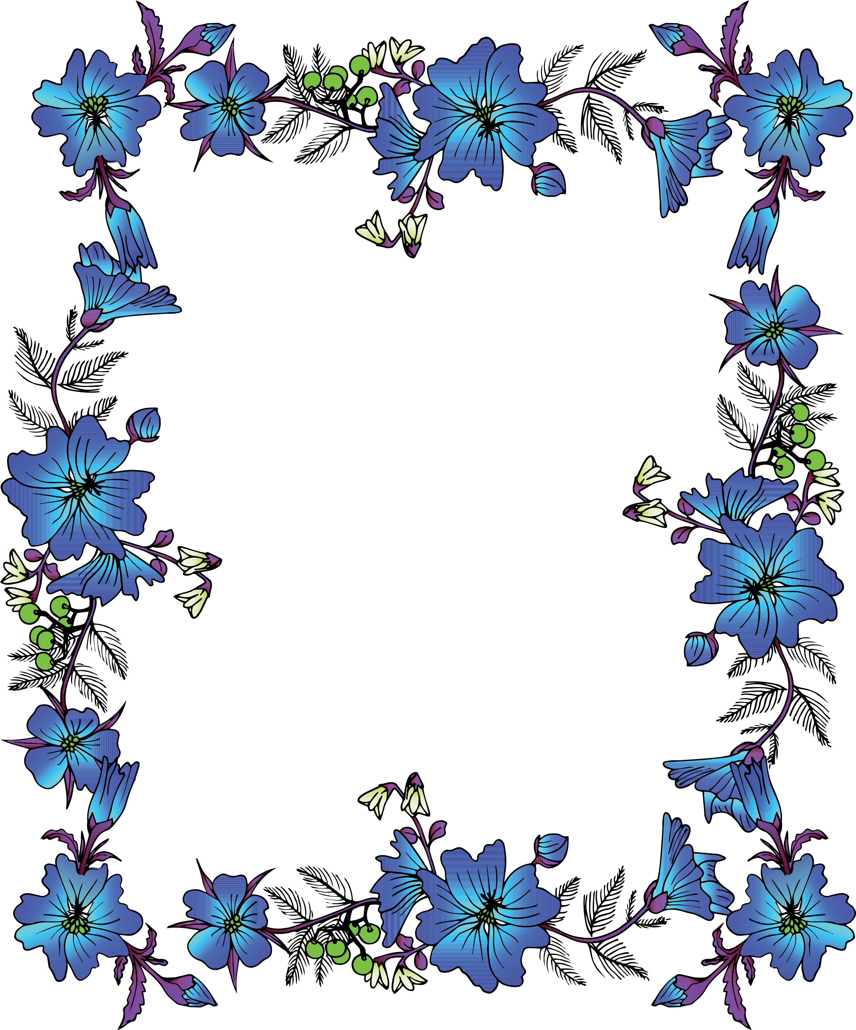 Flower Picture Frame Clip Art - Blue Flower Border Png (2926x3515)
