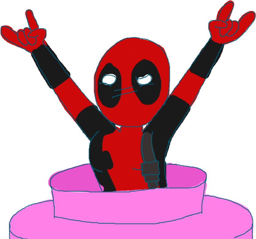 Deadpool Coming Out Of A Strawberry Cake By Luvkitty13 - Deadpool (1028x777)