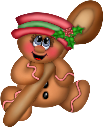 Cute Christmas Gingerbread Ornament With Spoon Png - Cute Gingerbread Christmas (396x448)