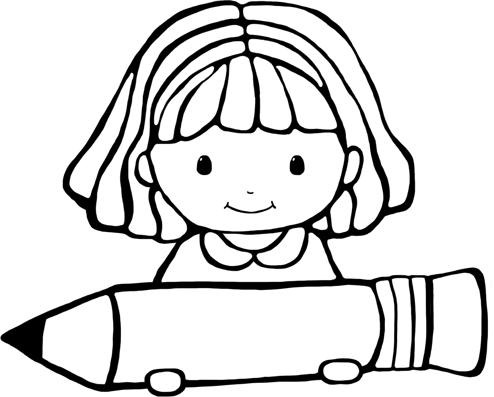 Girl Writing Clipart Black And White - Clipart Student Black And White (1600x1286)