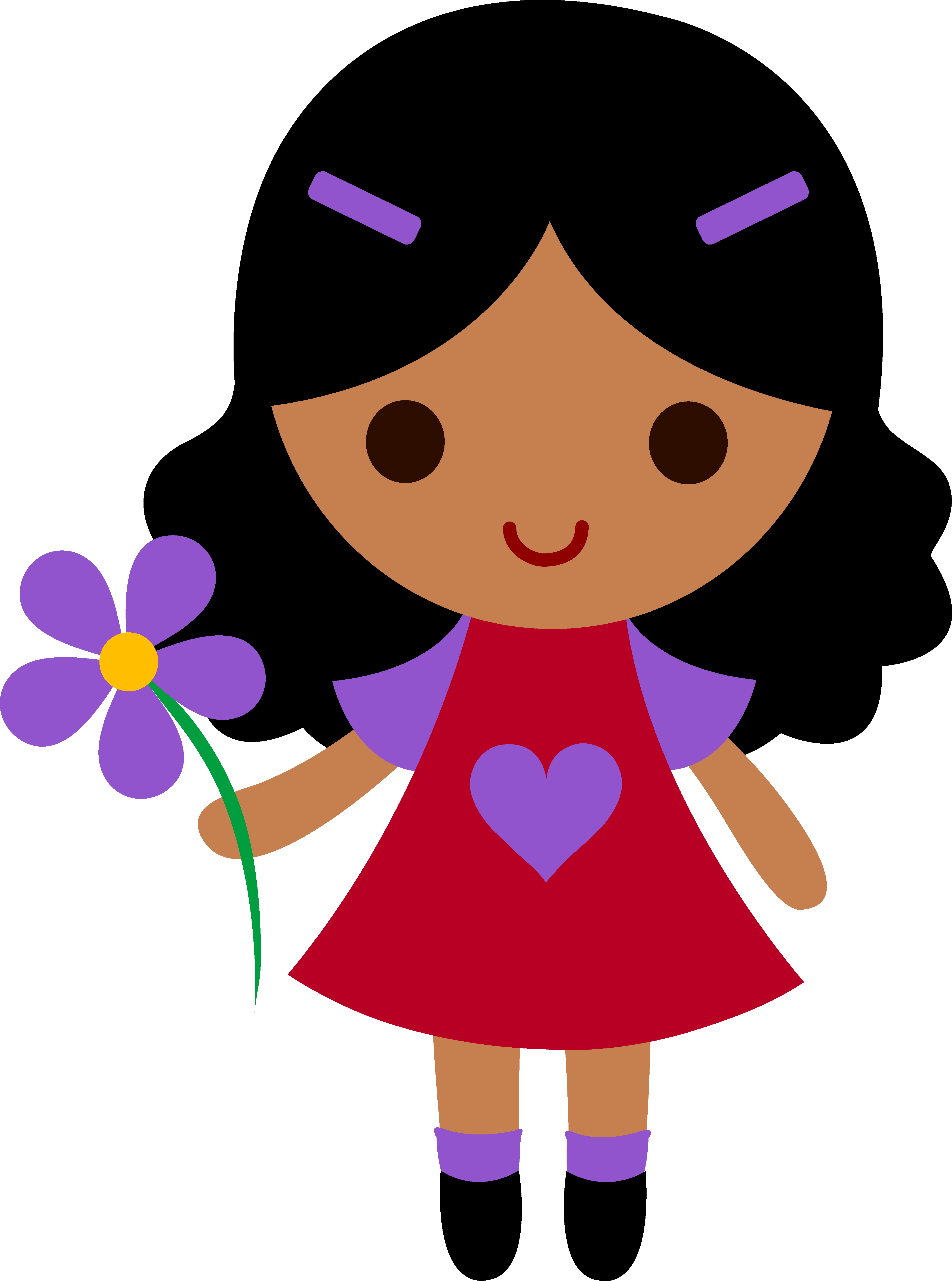 Little Girl With Purple Flower - Little Girl Cartoon (4451x5988)