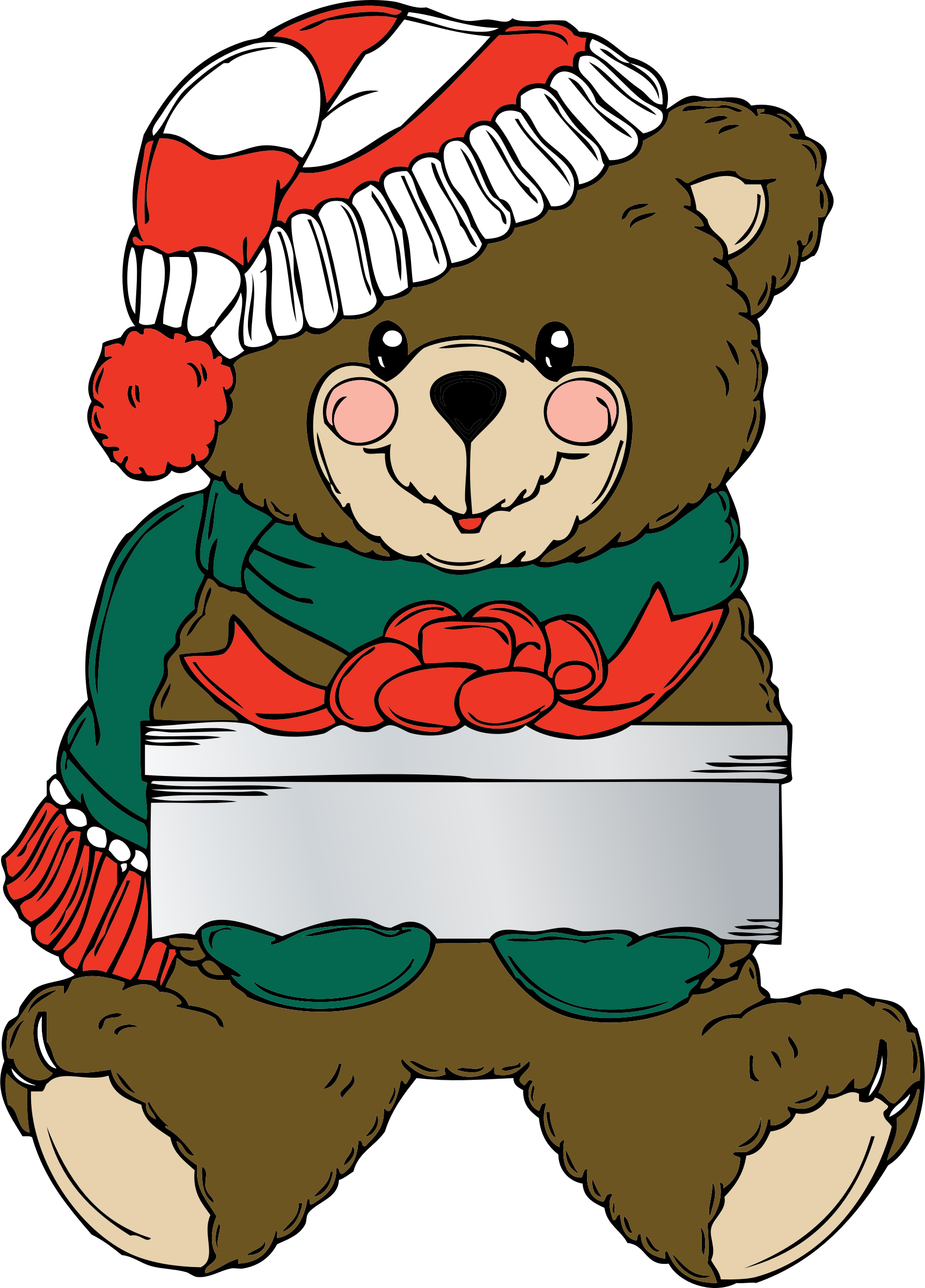 Christmas Bear Wih Present - Christmas Teddy Bear Clip Art (1724x2400)