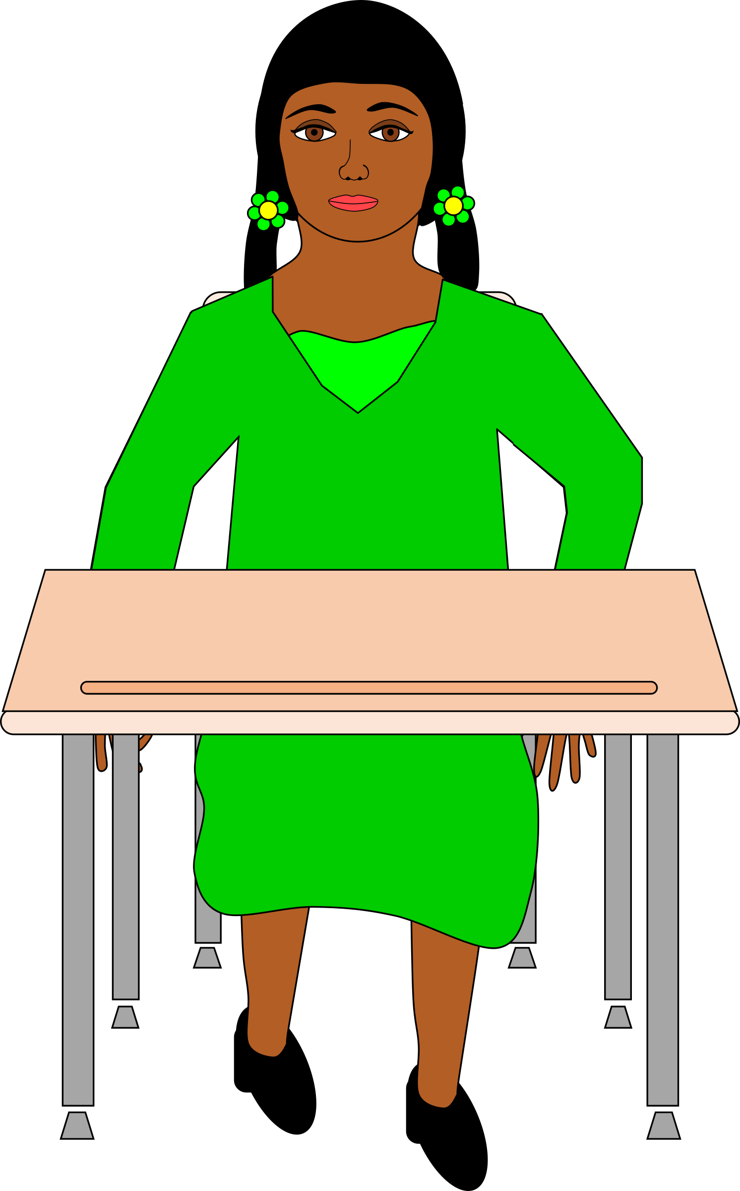 Girl In Pigtails Sitting At - Clip Art (1492x2400)