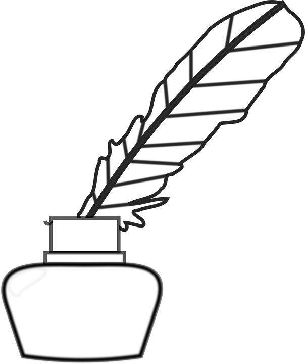 Pen Clipart Colouring Page - Ink Pot Clipart Black And White (604x720)