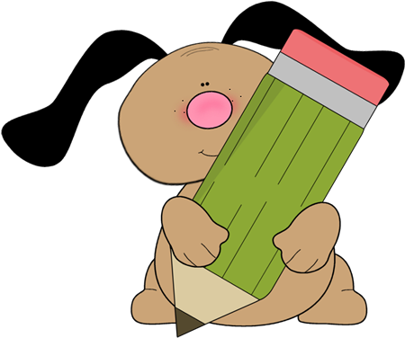 Dog Holding A Pencil Clip Art - School Dog Clip Art (450x376)
